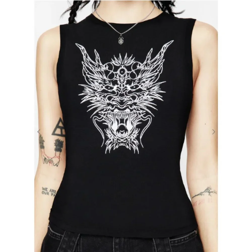 DISTURBIA Guardian embroidered dragon tank - Picture 4 of 8